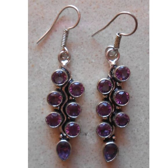 STUNNING! AMETHYST sterling silver 21" necklace and 2 1/4" earring SET - Picture 3 of 7